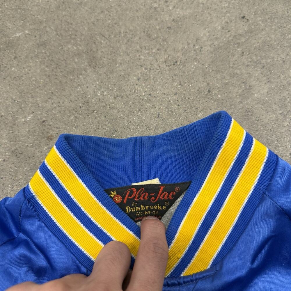 VINTAGE 80s NASA DRYDEN FLIGHT RESEARCH SATIN BOMBER SNAP JACKET BLUE MEDIUM USA - Picture 7 of 12